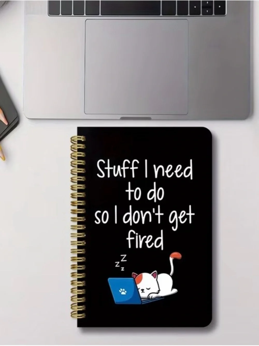 Black Spiral Notebook with Humorous Cat Design